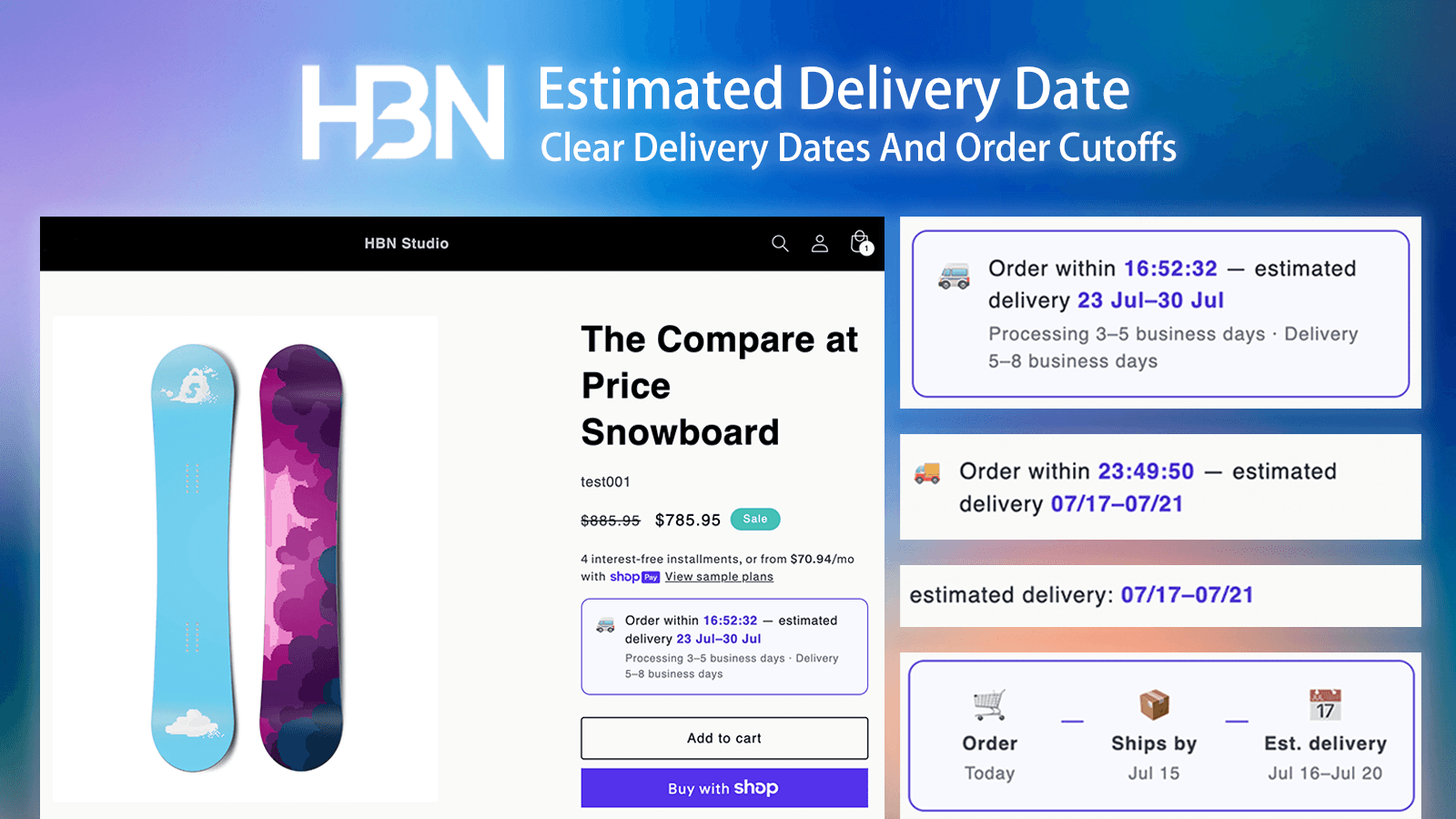 HBN Estimated Delivery Date product page examples