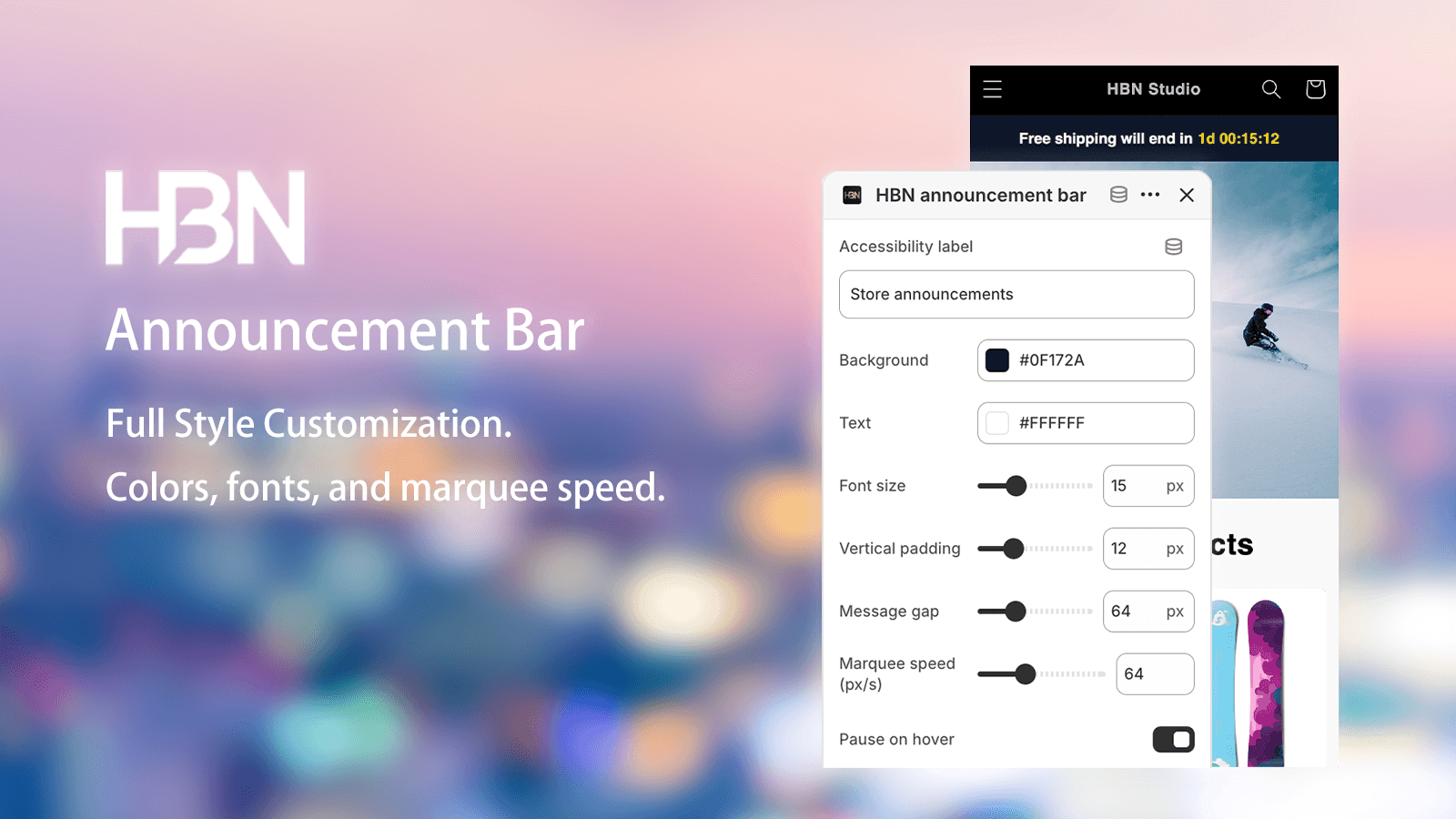 Announcement bar styling controls