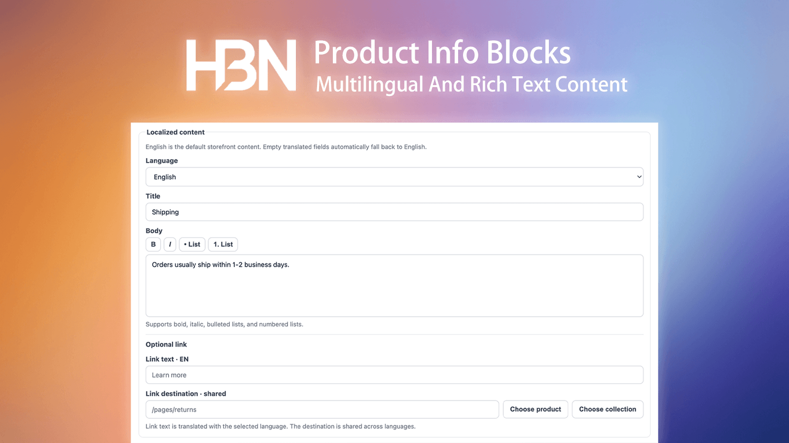 Multilingual rich text product information